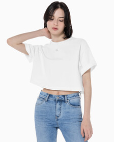 Buy 여성 그래픽 크롭 반팔 티셔츠 in color BRIGHT WHITE