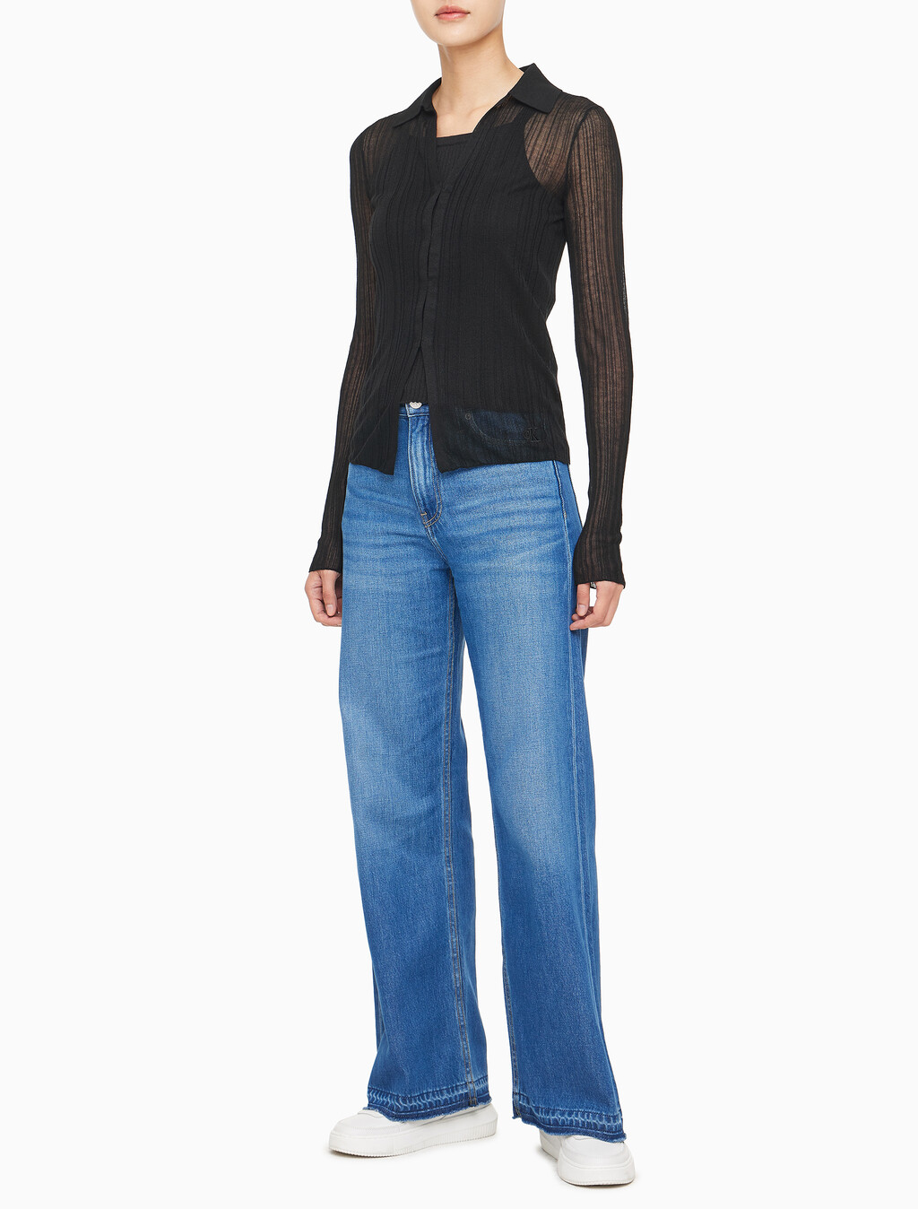 Buy 여성 2 IN 1 폴로 가디건 in color CK BLACK