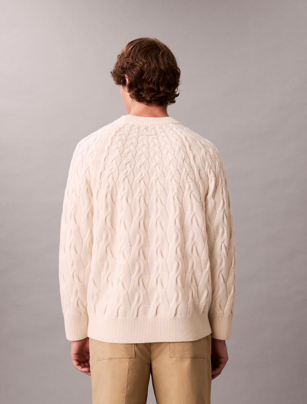 Buy 남성 램스울 블랜드 케이블 크루넥 스웨터 in color ANTIQUE WHITE