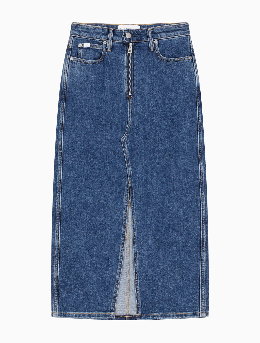 Buy 여성 맥시 데님 스커트 in color MID BLUE BACK EMBRO