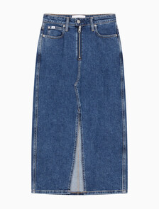 Buy 여성 맥시 데님 스커트 in color MID BLUE BACK EMBRO