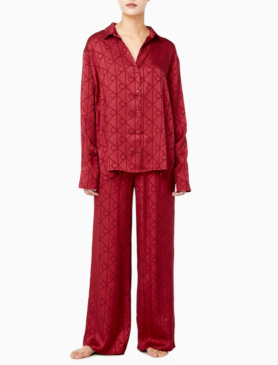 여성 샤인 새틴 자카드 AOP 팬츠