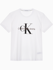Buy 남성 레귤러핏 모노그램 엠브로이더리 로고 반팔 티셔츠  in color BRIGHT WHITE