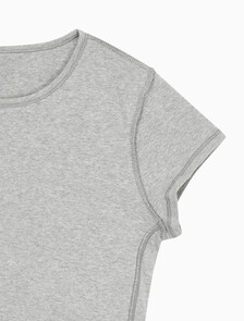Buy 여성 코튼 스트레치 립 리브드 크롭티 in color GREY HEATHER