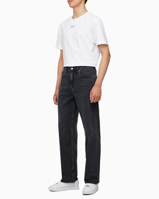 Buy 남성 뉴 와이드핏 블랙 데님 in color WASHED BLACK LOGO LACE