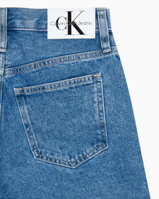 Buy 여성 롱 버뮤다 맘핏 쇼츠 in color MID BLUE BACK EMBRO