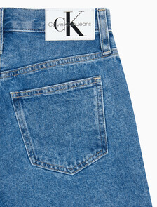 Buy 여성 롱 버뮤다 맘핏 쇼츠 in color MID BLUE BACK EMBRO