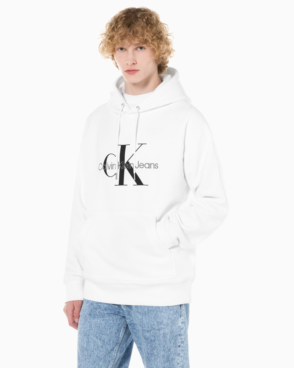 Buy 남성 롱슬리브 릴렉스핏 모노그램 기모후디 in color BRIGHT WHITE