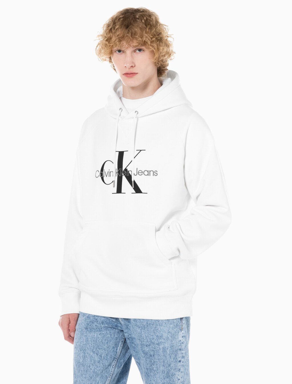 Buy 남성 롱슬리브 릴렉스핏 모노그램 기모후디 in color BRIGHT WHITE