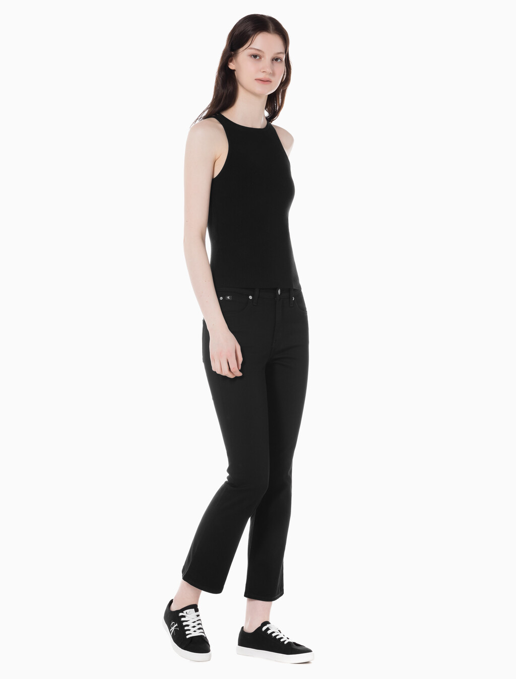 Buy 여성 하이라이즈 바디슬림 부츠핏 앵클 블랙 데님 in color WASHED BLACK LOGO LACE