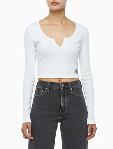 Buy 여성 스플리트 카라 립 롱 슬리브 in color BRIGHT WHITE