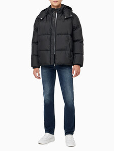 Buy 남성 글로시 후드 다운 푸퍼 in color CK BLACK