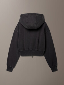 Buy 오프듀티 여성 피그먼트 다잉 볼륨 크롭 후드 집업 in color Black Oyster