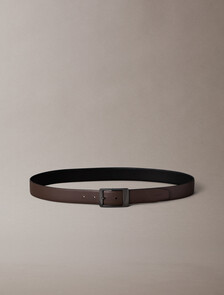 Buy 남성 센터 바 리버서블 벨트 in color Black AOP / Black / Matte Gunmetal