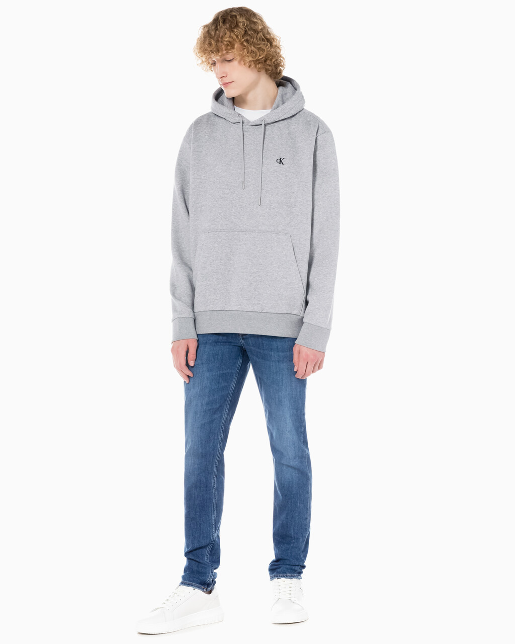 Buy 남성 바디 테이퍼핏 기모 미드블루 데님 in color MID BLUE BACK EMBRO