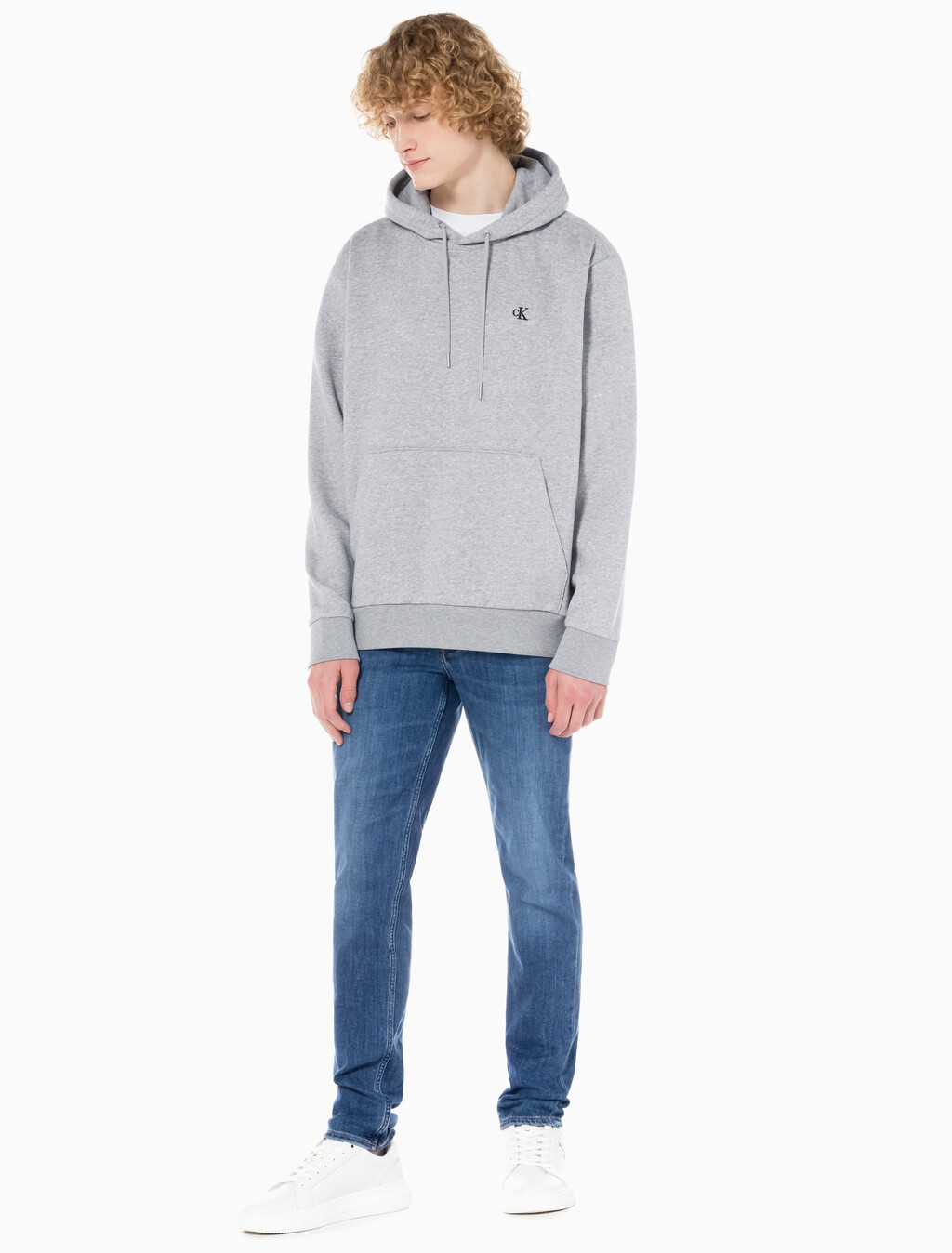 Buy 남성 바디 테이퍼핏 기모 미드블루 데님 in color MID BLUE BACK EMBRO