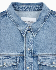 Buy 여성 오버사이즈 데님 반팔 셔츠 in color 028A CHALKY BLU
