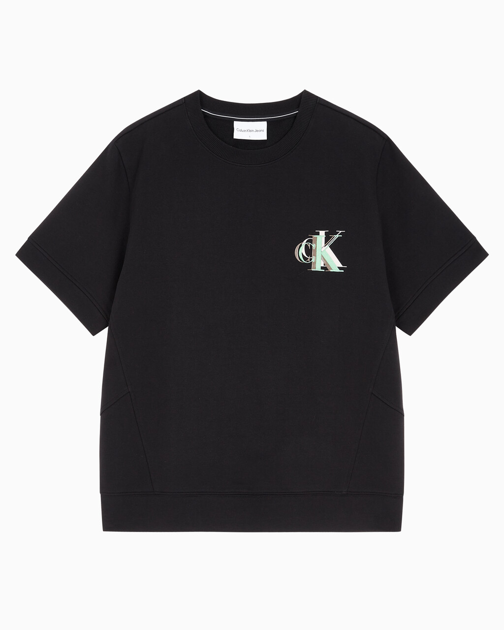 Buy 남성 레귤러핏 오프 플레이스드 모노그램 스웨트 반팔 티셔츠 in color CK BLACK