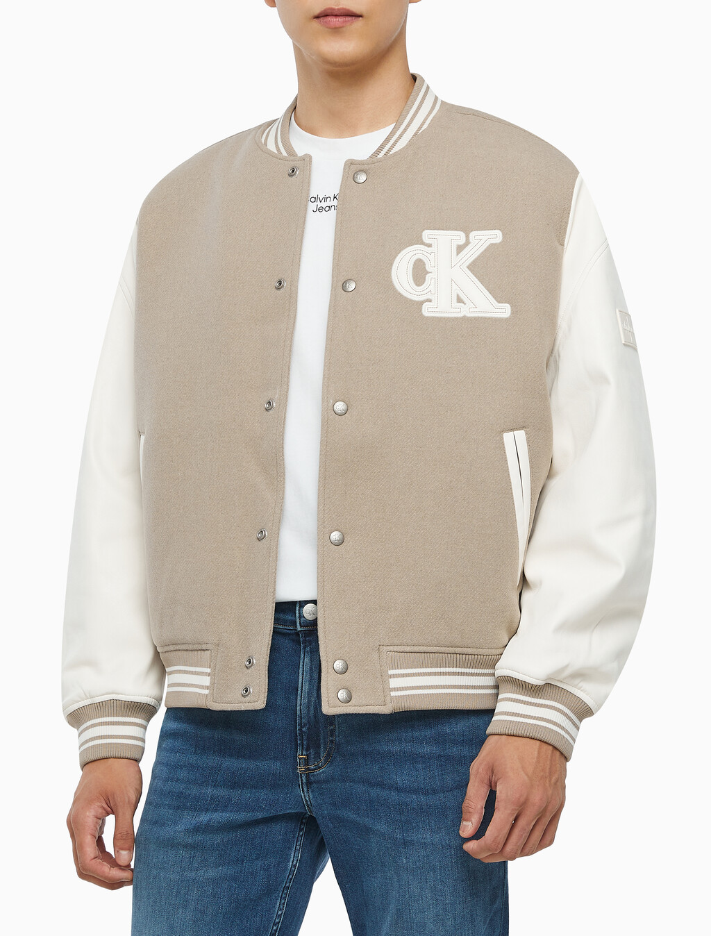Buy 남성 바시티 봄버 자켓 in color BEIGE