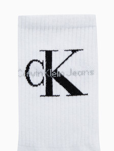 Buy 남성 콤드 코튼 립 크루 모노그램 중목 양말 (화이트 1 PAIR) in color WHITE
