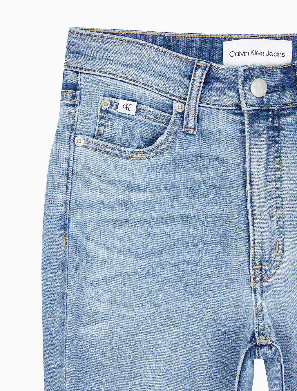 Buy 여성 하이라이즈 스키니핏 앵클 미드블루 에코 쿨 데님 in color MID BLUE BACK EMBRO