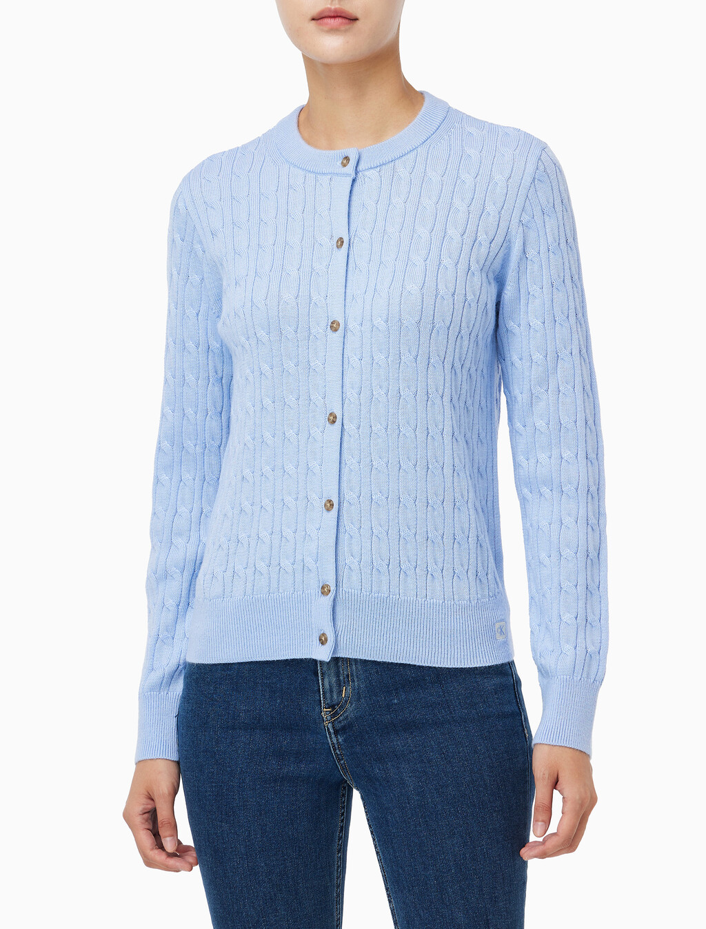 Buy 여성 울 케이블 크루넥 가디건 in color Light blue