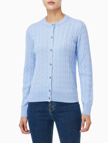 Buy 여성 울 케이블 크루넥 가디건 in color Light blue