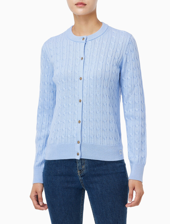 여성 울 케이블 크루넥 가디건