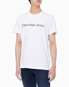 Buy 남성 레귤러핏 인스티튜셔널 로고 스트레치 반팔 티셔츠 in color BRIGHT WHITE