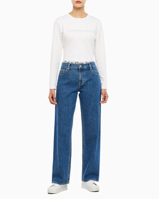 Buy 여성 로우라이즈 루즈핏 미드블루 데님 in color MID BLUE BACK EMBRO