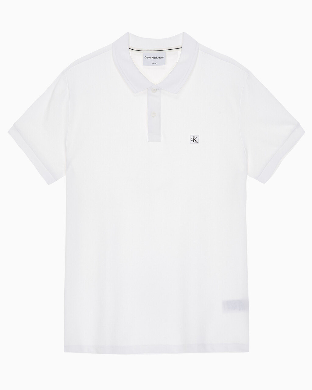 Buy 남성 슬림핏 CK 뱃지 로고 반팔 폴로 티셔츠 in color BRIGHT WHITE