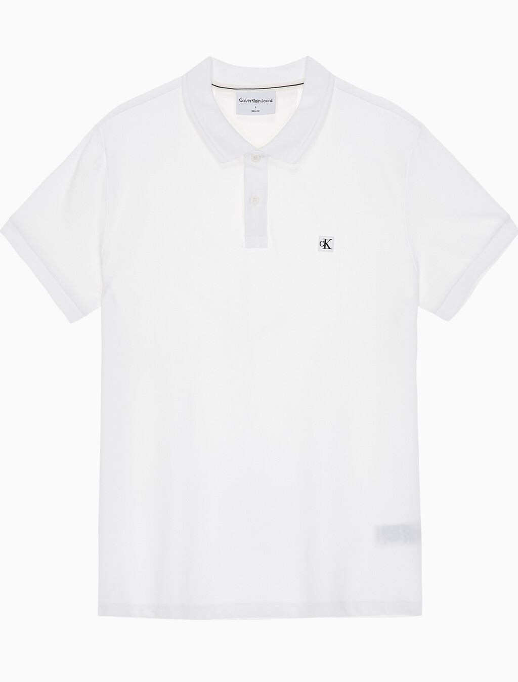 Buy 남성 슬림핏 CK 뱃지 로고 반팔 폴로 티셔츠 in color BRIGHT WHITE