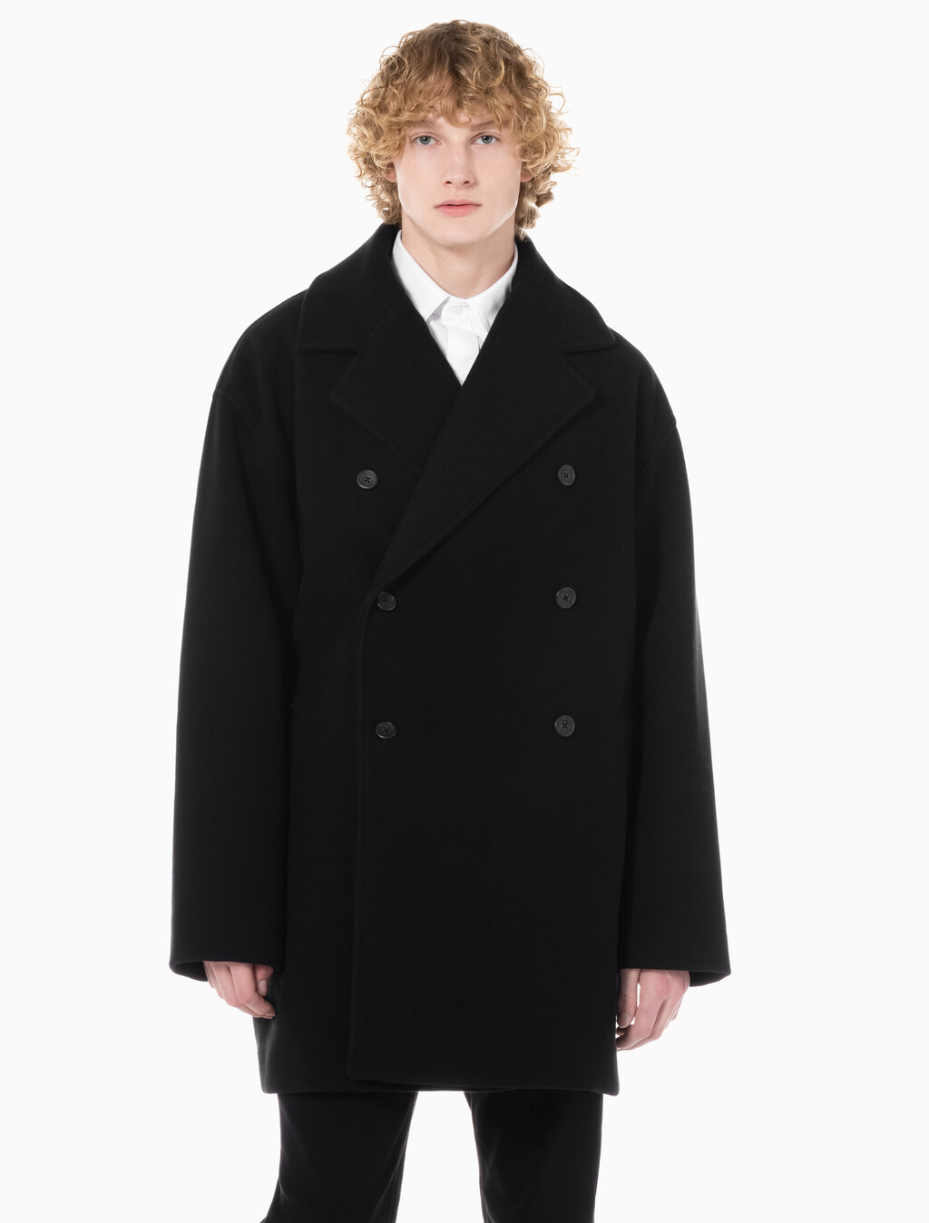 Buy 남성 롱슬리브 더블 버튼 피코트 in color BLACK BEAUTY