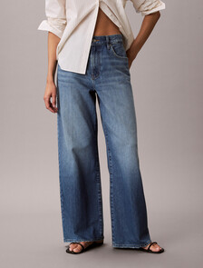 Buy 여성 와이드레그 리넨 데님 in color Mid Blue