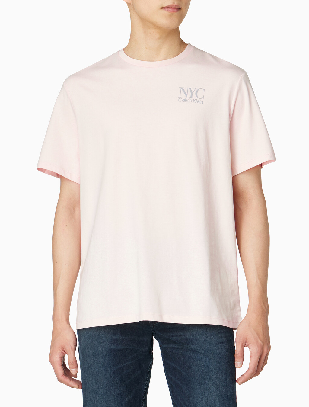 Buy 남성 NYC 백 로고 자수 반팔 티셔츠 in color LIGHT PINK