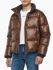 Buy 남녀공용 글로시 숏 푸퍼 in color DARK BROWN