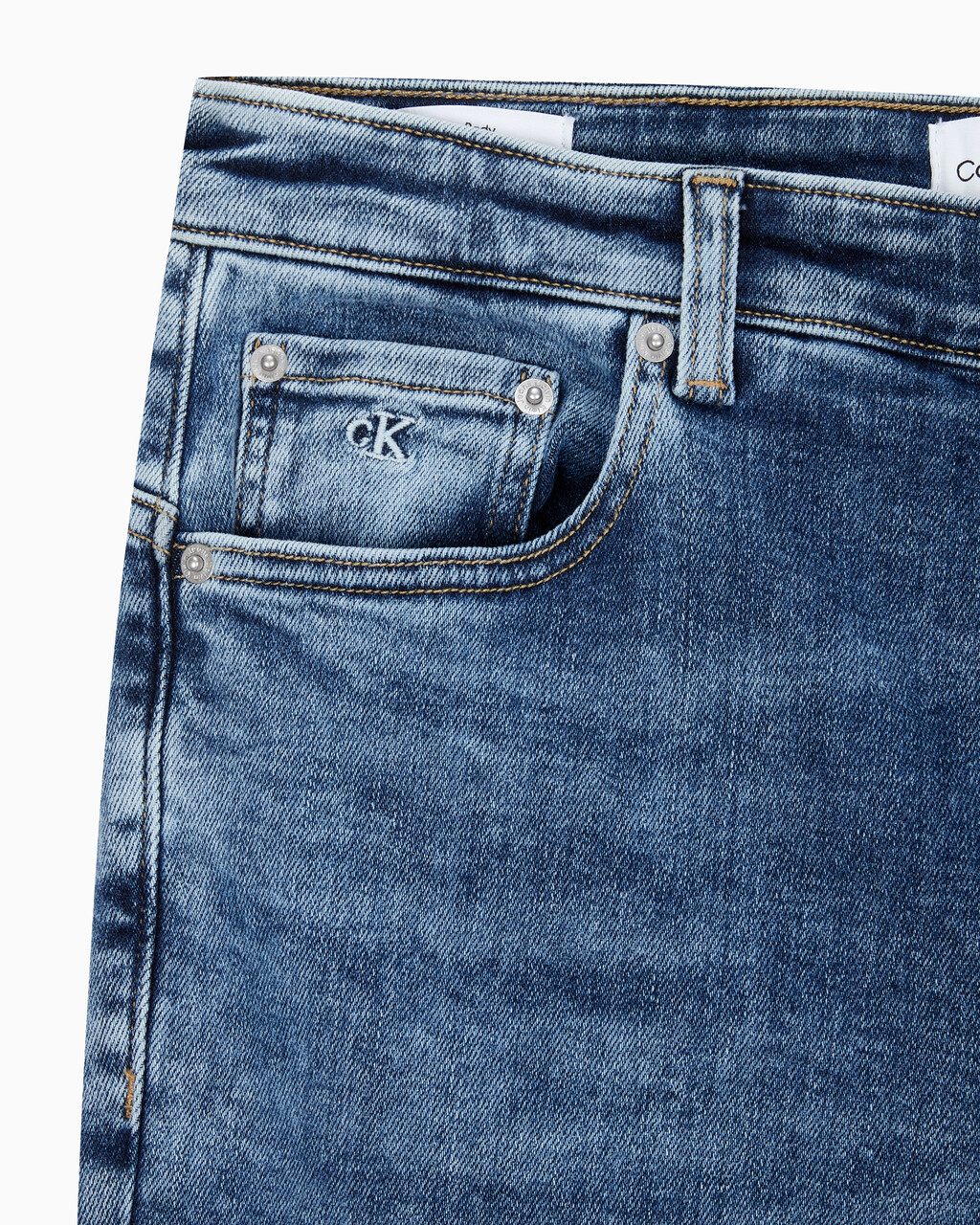Buy 남성 미드블루 바디핏 데님 in color MID BLUE BACK EMBRO