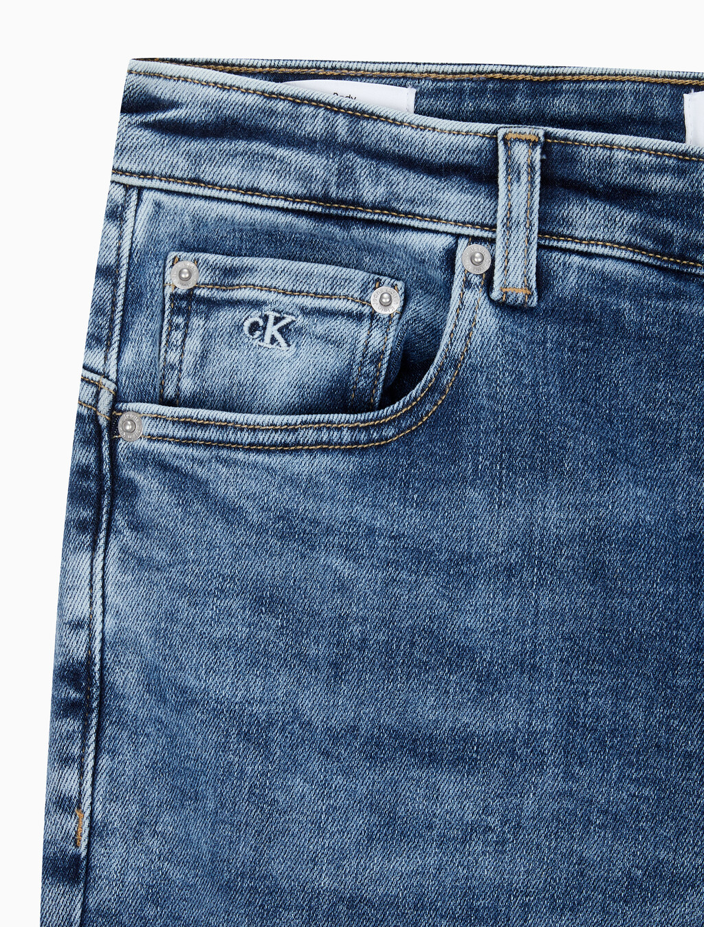 Buy 남성 미드블루 바디핏 데님 in color MID BLUE BACK EMBRO