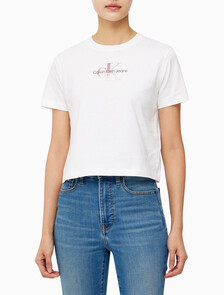 Buy 여성 모노그램 로고 모던 스트레이트핏 반팔 티셔츠 in color BRIGHT WHITE