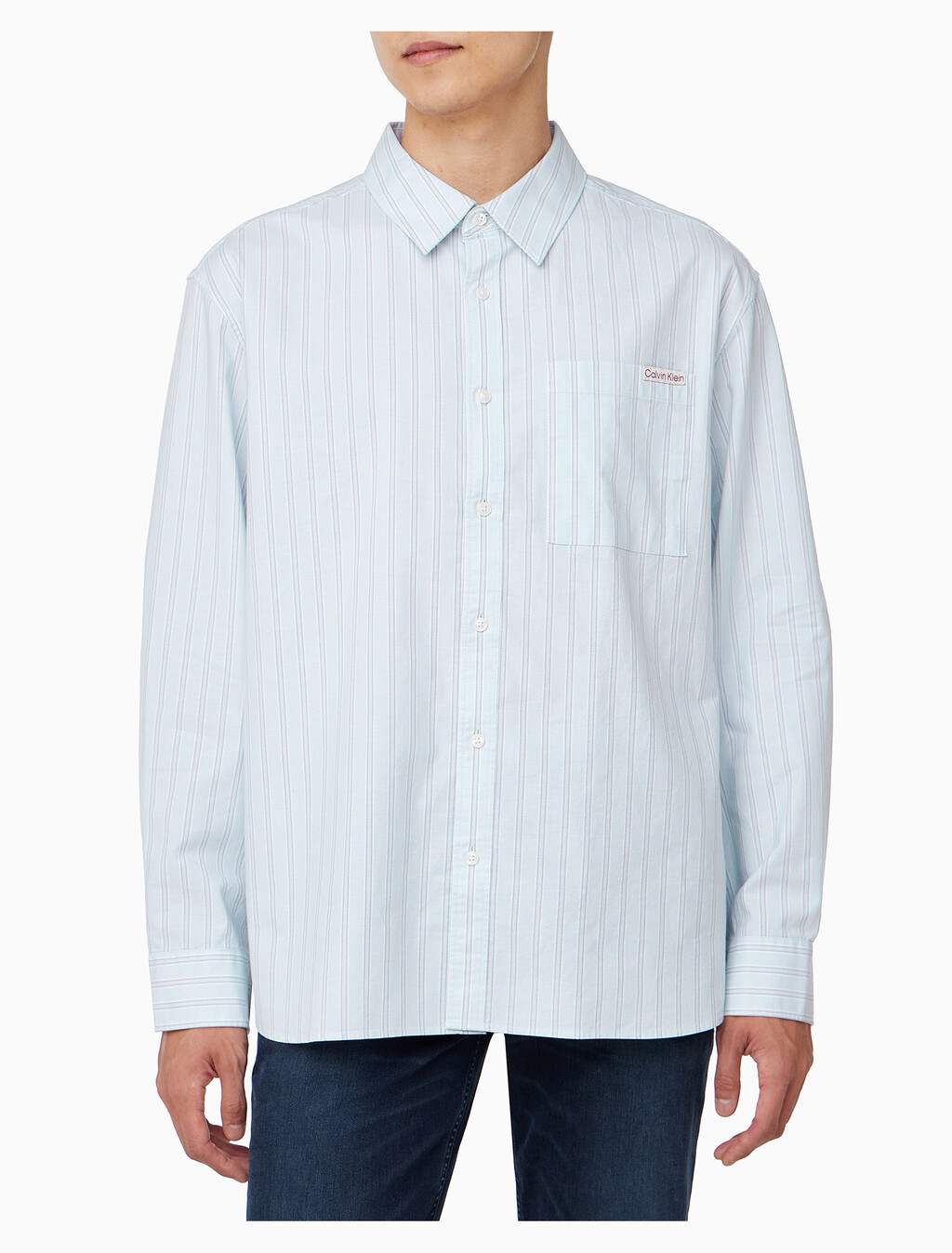 Buy 남성 릴렉스핏 옥스포드 스트라이프 셔츠 in color LIGHT BLUE